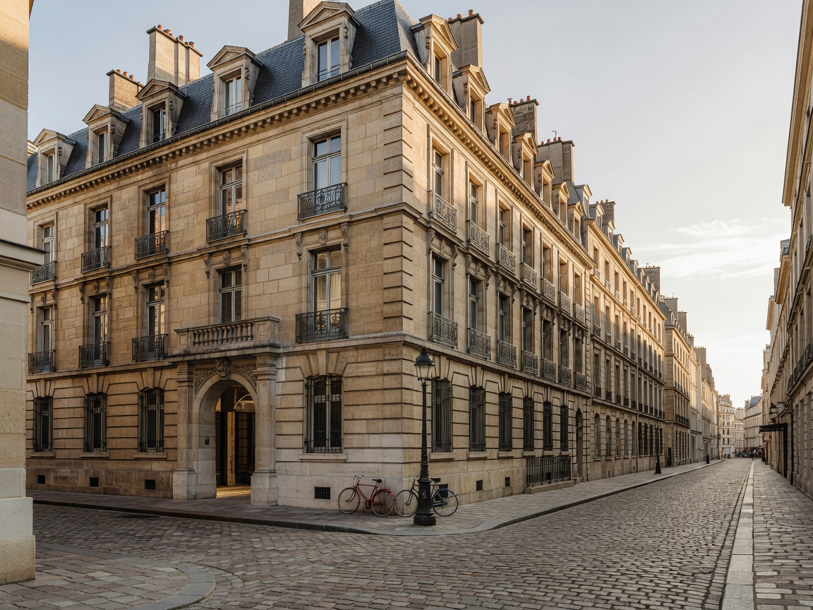 Paris architectural facade and historic street