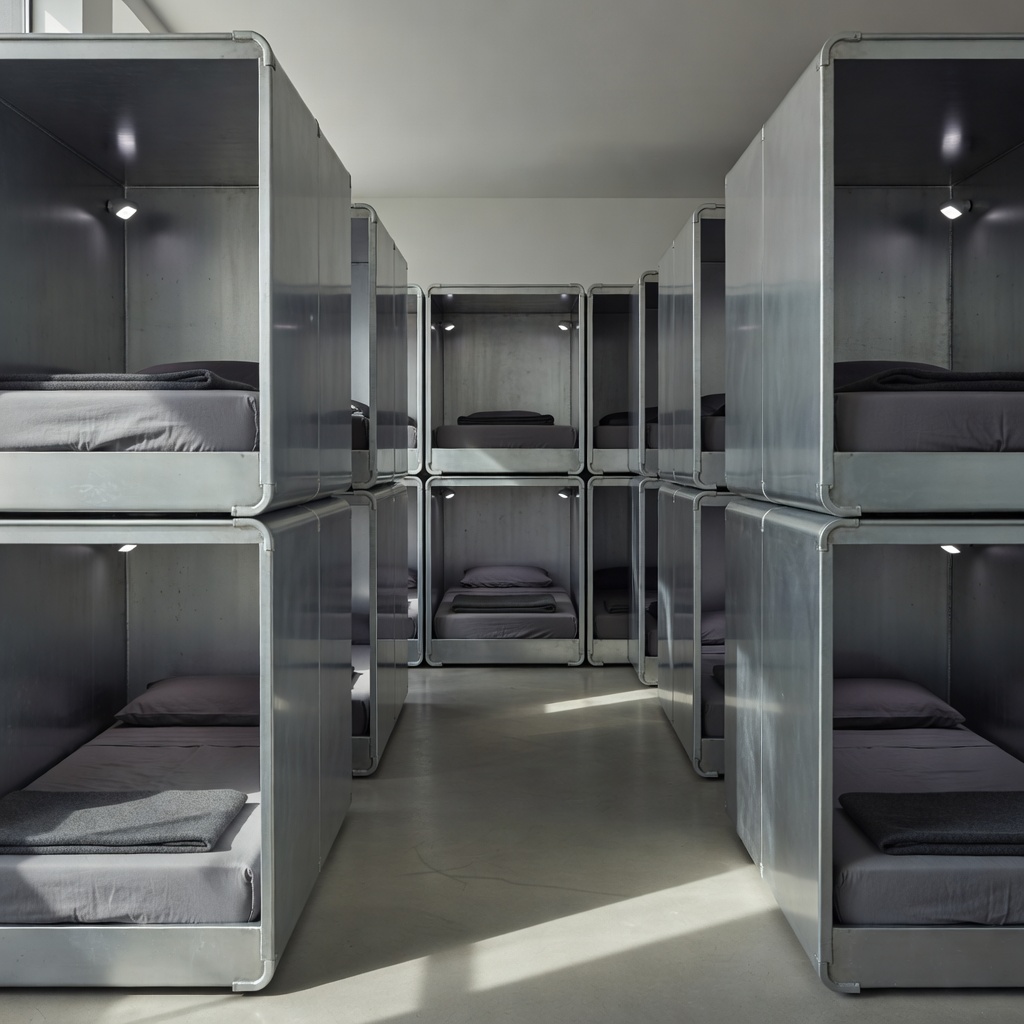 Steel House Copenhagen industrial chic hostel dormitory cabin pods