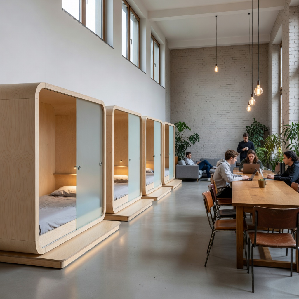 Circus Hostel Berlin minimalist micro-loft and curated mid-century communal lounge